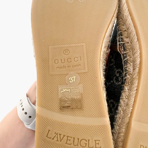 Gucci GG Monogram Espadrille Flats EU 37 US 7 Navy Blue Denim Slip On Rope Shoe - Picture 11 of 11